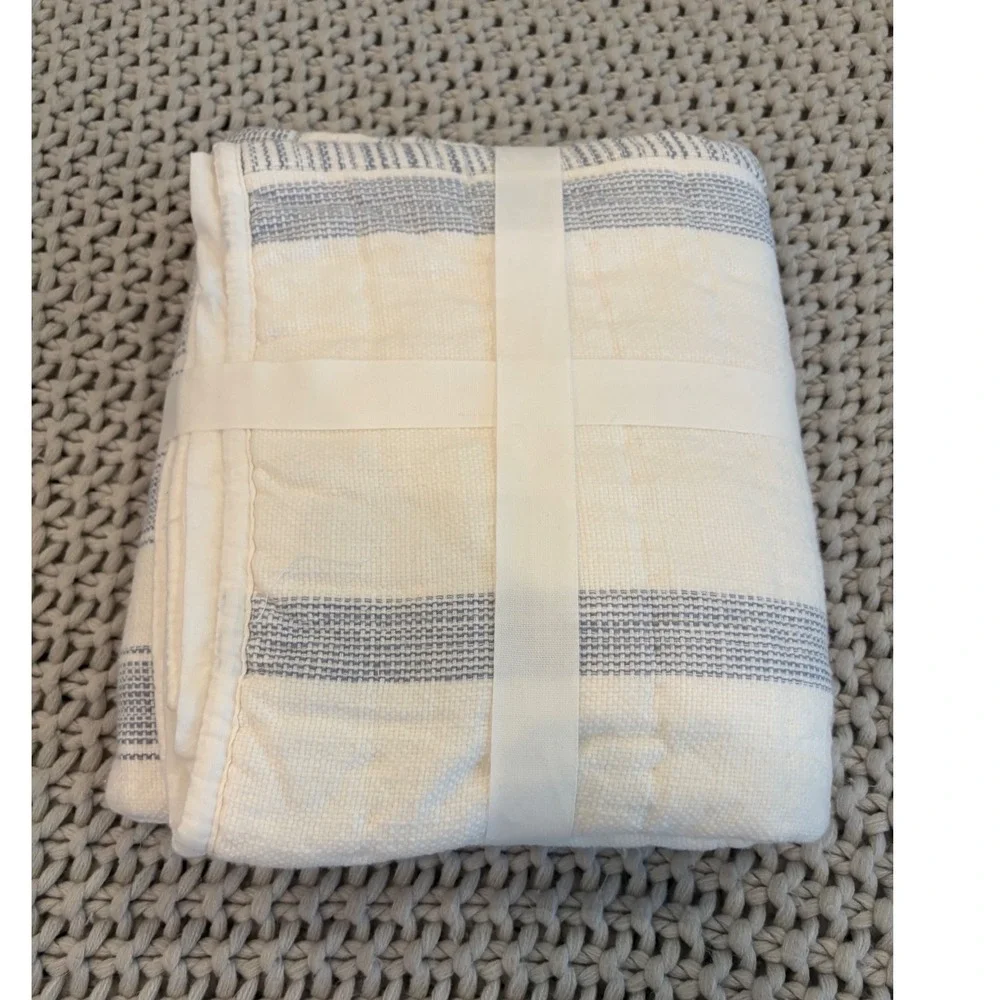 Pottery Barn Hawthorn Patchwork Euro Sham Blue White Striped Quilted 26x26 NEW